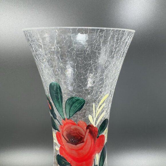 Vintage Tall Art Glass Vase Clear Crackle Glass Vessel Vase With Floral Pattern - Picture 6 of 14